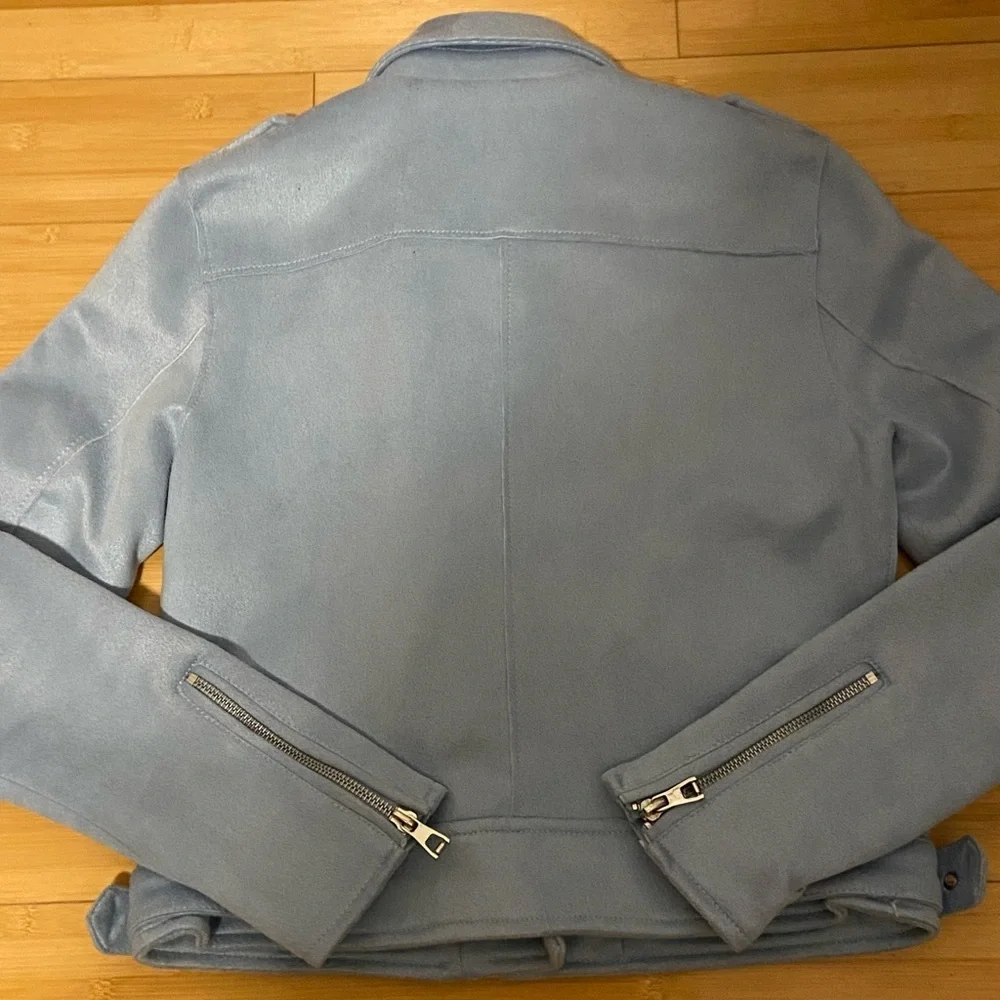 Superdown x Revolve Light Blue Faux Suede Moto Biker Jacket XS